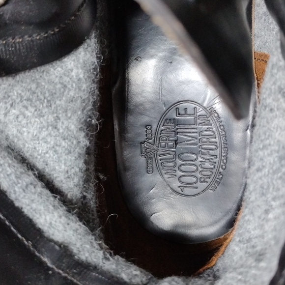 Wolverine 1000 Mile men's black leather & gray wool ankle boots. Mint. Size 11.5 - Picture 3 of 16